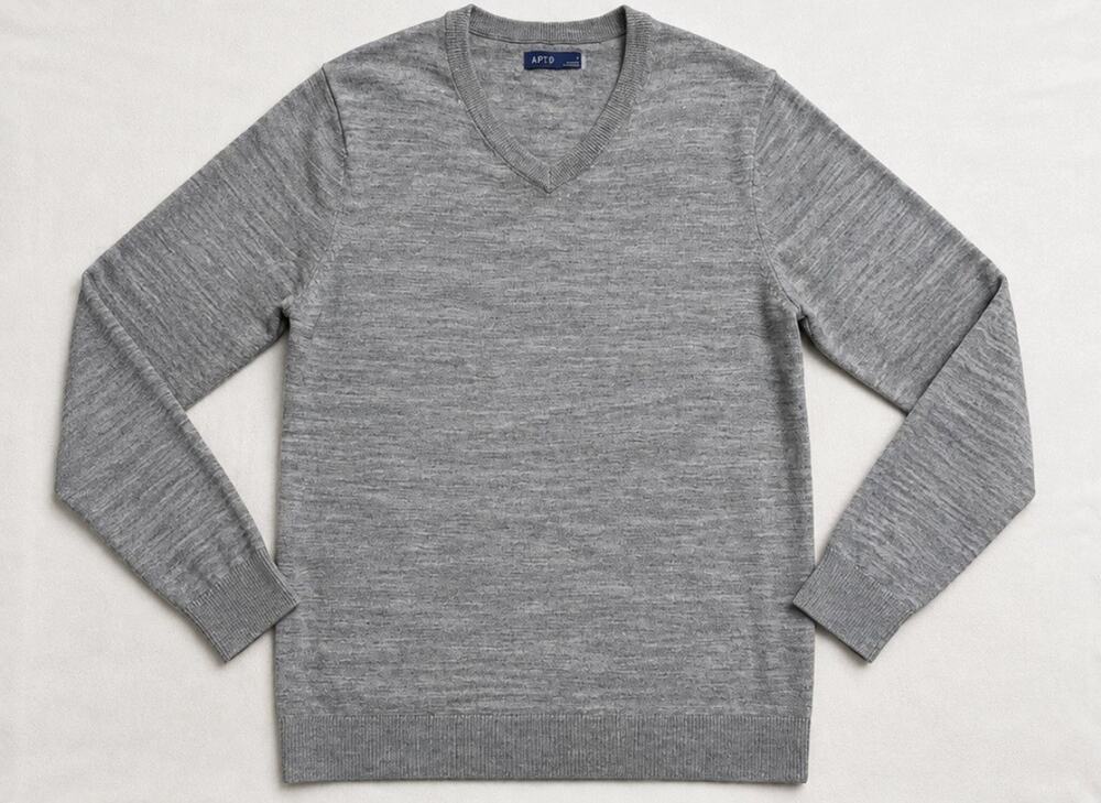 APT. 9 Mens Large Gray V Neck Sweater Lightweight Knit Pullover Casual Soft